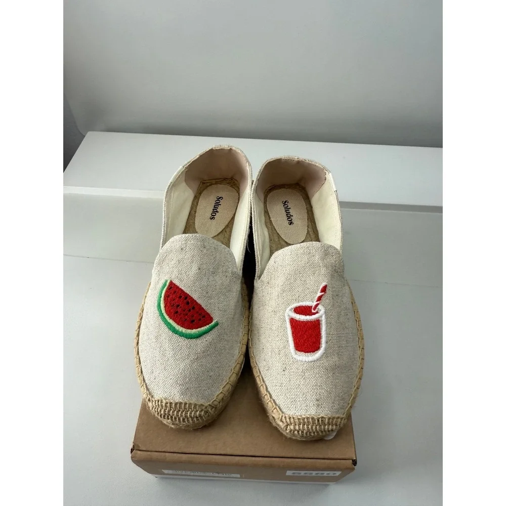 Soludos Watermelon Juice Platform Espadrilles Sand Linen Flats Womens 9 NEW